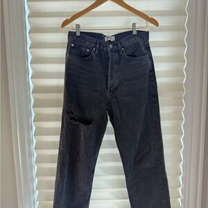 Agolde 90's Crop Shutter Black Jeans Size 27High Rise Distressed Button Fly